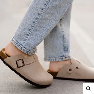 Cushionaire Beige Suede Slip-On Mule with Adjustable Buckle